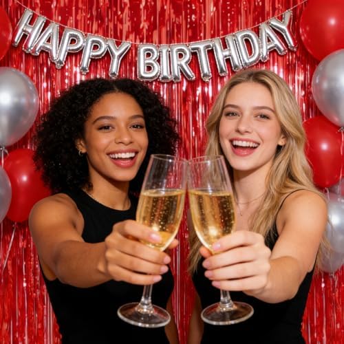4 Pack Thickened Red Metallic Foil Fringe Curtains Streamer Rip Resistant Shimmer Tinsel Photo Booth Backdrop for Birthday Wedding Christmas Bachelorette Party Decorations 3.28ft x 6.56ft - Image 4