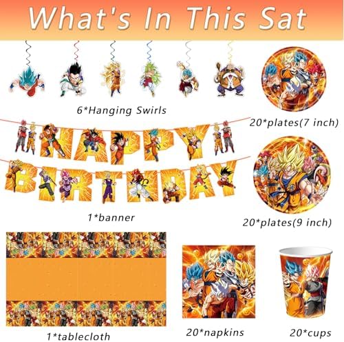 88PCS For Dragon Party Supplies: 6 Hanging Swirls, 20 Napkins, 20 Cups, 20 Plates （9 inch）， 20 Plates 7（ inch）, 1 Banner, 1 Tablecloth for Dragon Birthday Party Decorations - Image 5