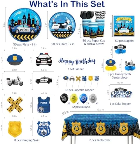 339pcs Police Birthday Decorations Tableware Set, for 50 Guests - Image 2