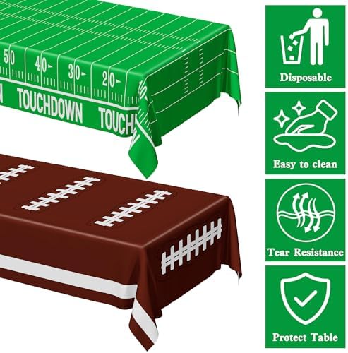 QZYL Football Party Decorations 2026, Disposable Football Tablecloth, 2 PCS Brown Green Decoration Runner, Game Day Theme Table Cloth, Plastic Table Cover for Game Day Touchdown Party Supplies - Image 3