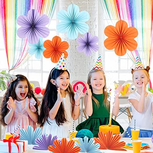 SUNBEAUTY 9 Pcs Paper Flowers Decorations for Wall, Blue and Orange for Wall Paper Flower Fan Classroom Decoration Paper Floral Backdrop Decor Paper Fans Decoration Hanging Paper Flower Wall Decor - Image 4