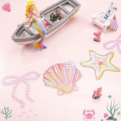 Oudain 2 Pack Pink Seashell Banner Bow Garland Mermaid Ocean 6.56 Ft - Image 3