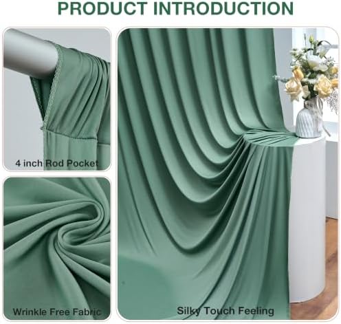30ft x 10ft Wrinkle Free Sage Green Backdrop Curtains for Parties, Thick Polyester Photo Backdrop Drapes for Wedding Birthday Party Photography Background, 6 Panels 5x10ft - Image 2