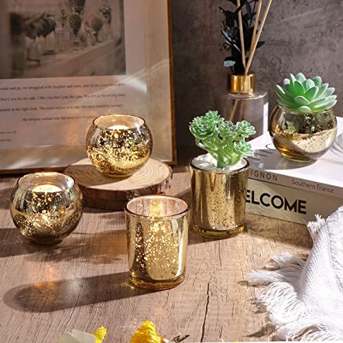 24 Pcs Assorted Gold Votive Candle Holders, Mercury Glass Tea Lights Holder - Image 6