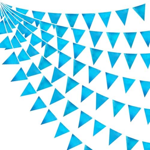 Sky Blue Party Decorations - Light Blue Triangle Pennant Banner Flag - Metallic Fabric Bunting for Graduation, Wedding, Retirement, Birthday, Under The Sea, Nautical, Ahoy, Party Decor Supplies by pinkblume