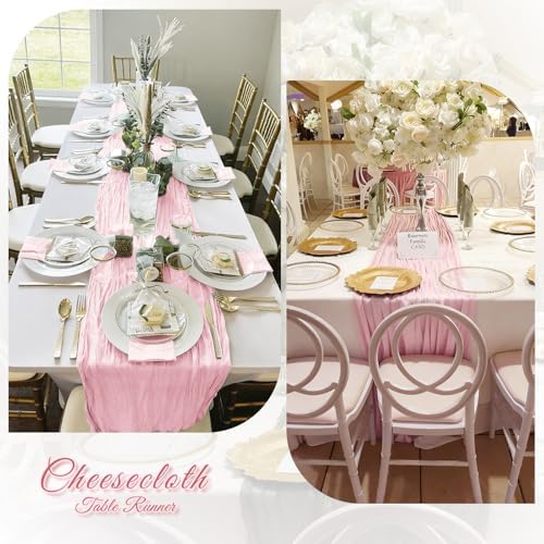 3 Pack Light Pink Cheesecloth Table Runner, 17 x 108 inch, Semi Sheer Boho Cheese Cloth Fabric Table Runner Bulk for Wedding, Birthday, Party, Holiday, Home Decor (Light Pink) - Image 6