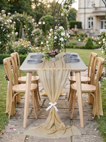 Pack of 25 Chiffon Table Runners 29 x 120 Inch, 14FT Long - Champagne Gold - Image 4