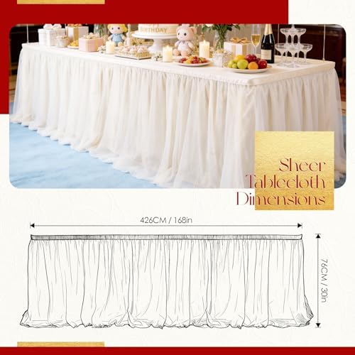 THARAHT Tulle Table Skirt 14FT 420CM Long for Rectangle Tables Round Tables Ruffle Desk Skirt for Princess Girls Birthday Party Cake Dessert Decorations Table Skirt - Image 2