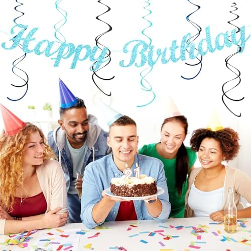 Light-Royal Navy-Blue Black Birthday Party-decorations - 21pcs Boys Men Happy Banner,Paper Streamers Lanterns Honeycomb,Tissue Pom Poms Fan,Adult Supplies Decor 16th 20th 40th 45th 50th 60th Huglony - Image 6