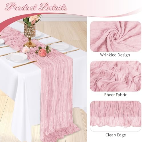 6 Pack Light Pink Cheesecloth Table Runner, 17 x 108 inch, Semi Sheer Boho Cheese Cloth Fabric Table Runner Bulk for Wedding, Birthday, Party, Holiday, Home Decor (Light Pink) - Image 4