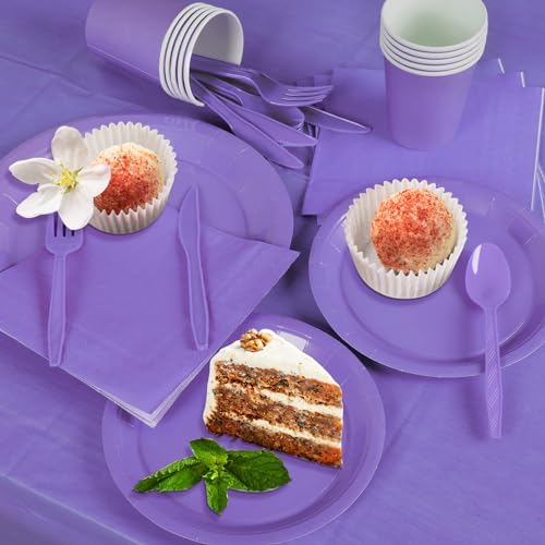 229PCS Purple Party Supplies Set Disposable Paper Plates Cups - Image 4