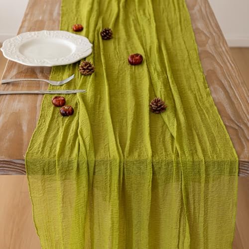 6Pcs Moss Green Cheesecloth Table Runner 120 Inches for Party Home Decor - Image 4