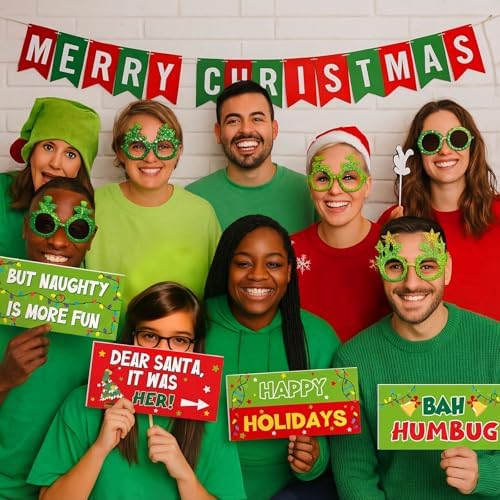 Beeveer 24 Pcs Lime Green Christmas Photo Booth Props, Monster Christmas - Image 4
