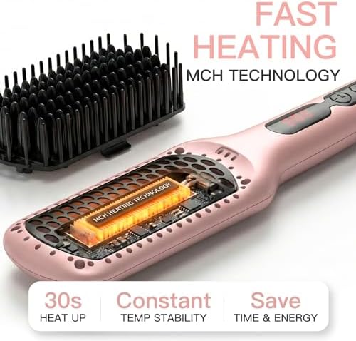 MEGAWISE Hair Straightener Brush, Ionic Ceramic Heated Brush - Image 4