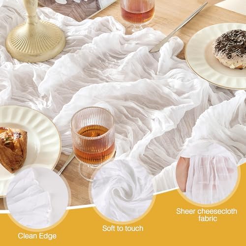 6 PackWhite Cheesecloth Table Runner Boho Gauze Wedding Decor - Image 5