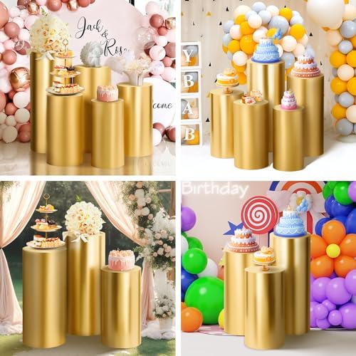 SaitiMade Set of 3 - Gold Cylinder Pedestal Stand Covers - Image 6