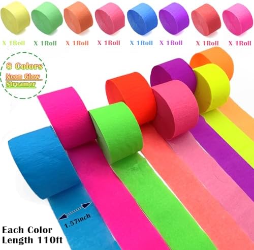 888 Feet Neon Glow Streamer Decorations - UV Reactive Fluorescent Neon Paper Streamers for Glow in The Dark Parties - Image 6