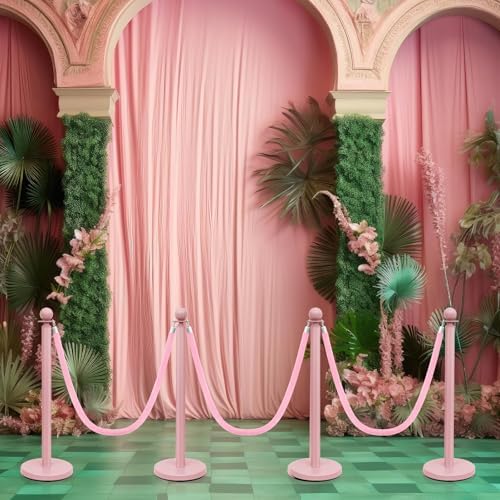 Ferraycle 4 Pc Stainless Steel Stanchion 38 Inch with Velvet Rope,Gray Pink - Image 6