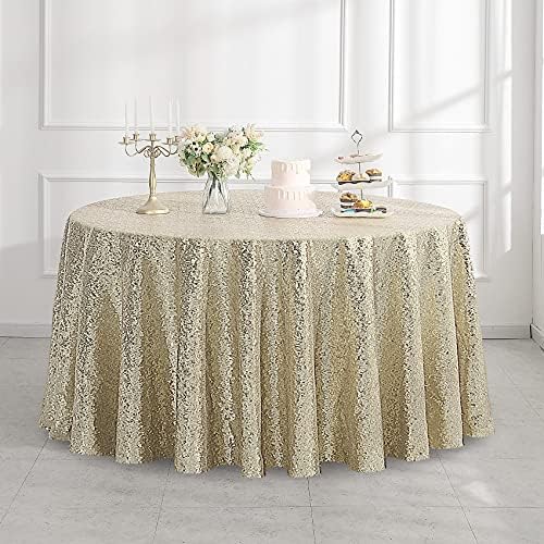 Pufogu 50" Round Champagne Gold Sequin Tablecloth Glitter Champagne Table Cloths for Birthday Wedding Bridal Baby Shower Party Decorations by Pufogu