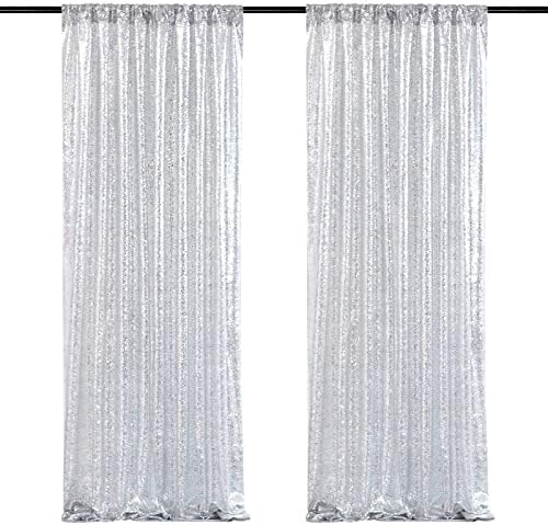 Silver Sequin Backdrop Curtains-2 Panels 2FTx8FT Silver Backdrop for Valentines Day, Glitter Party Decorations Background Drapes for Wedding Birthday Anniversary Graduation Photo Booth Decor by SoarDream