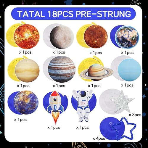 BEISHIDA Solar System Hanging Swirl Decorations 18Pcs Pre-Strung Space Party Hanging Ceiling Decors for Space Themed Birthday Galaxy Room Planet Party Supplies - Image 3