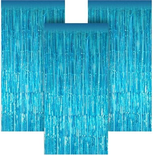 3 Pack 3.28ft x 6.56ft Light Blue Metallic Tinsel Foil Fringe Curtains, Photo Booth Backdrop Party Decorations for Birthday Wedding Baby Shower Graduation Bachelorette New Years by Unknown