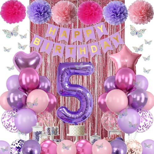 Pink Purple 5th Birthday Party Decoration for Girls Number 5 Princess Decor - Image 2