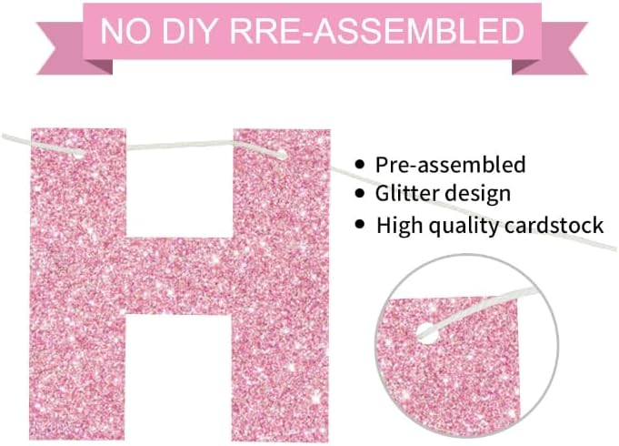 BEISHIDA Pre-Strung Glitter Pink Happy Birthday Banner Party Sign Decor - Image 3