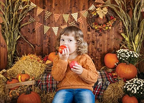 AIIKES 8x6FT Fall Thanksgiving Photo Backdrop Rustic Wood Board Barn Harvest Photography Background Autumn Pumpkin Leaves Flower Baby Birthday Portrait Party Decoration Photo Studio Booth Props 11-741 - Image 5