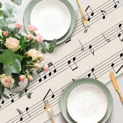 Vintage Music Sheets Dining Table Runner, Retro Musical Notes Staff - Image 6