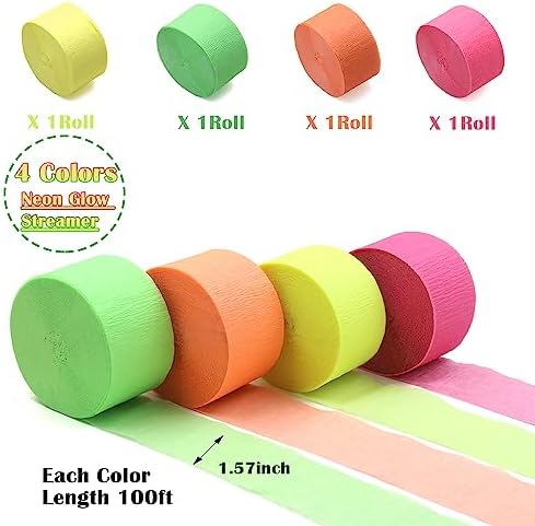 400 feet Glow Party Neon Streamer Decorations Glow Crepe Paper Streamers UV Reactive Fluorescent Neon Paper Streamers Glow in The Dark Party Supplies and Decorations Wedding Birthday Blacklight Party - Image 5