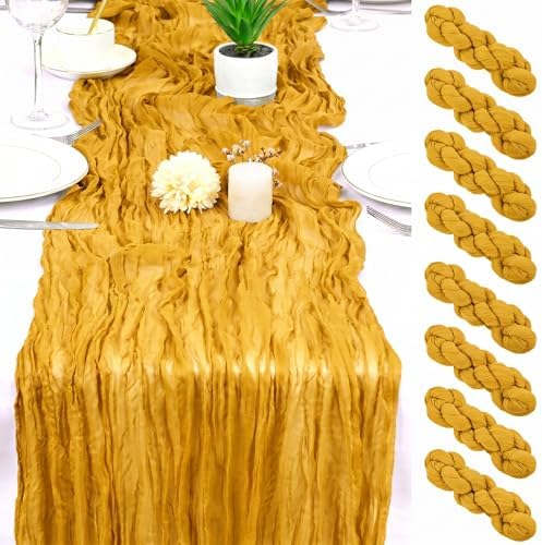 8 Pack Gold Cheesecloth Table Runner 17x108 inch Boho Gauze Cheese Cloth Table Runners for Wedding Party Baby Bridal Shower Home Decor by Unknown