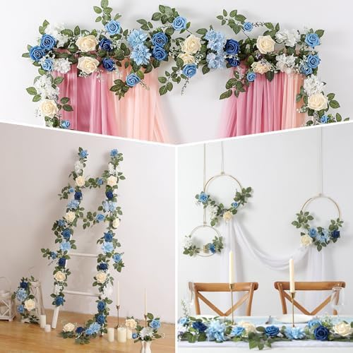 Garisey 5FT Dusty Blue Artificial Rose Garland for Wedding Arch Table Decor - Image 6