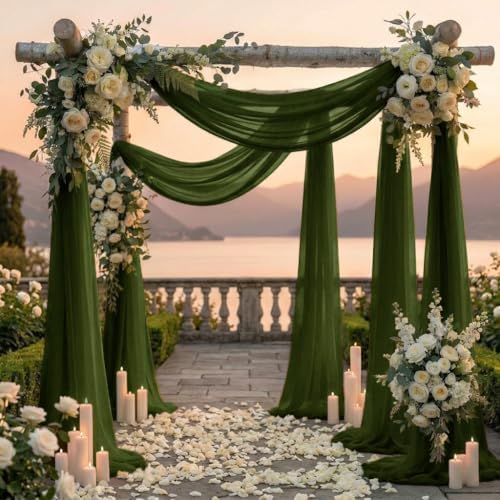 Pack of 2 Wedding Arch Drape Panel Fabric 30" x 30ft - Olive Green - Image 4