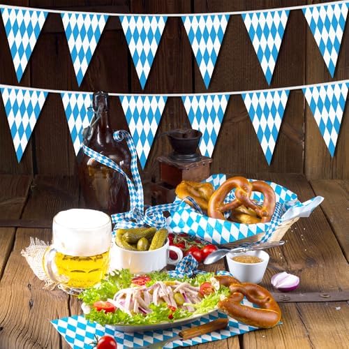 100 FT Oktoberfest Party Decorations Blue White Checkered Banner Flags - Image 4