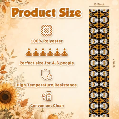 Dia De Los Muertos Decorations - Sugar Skull Table Runner with Banner - Image 2