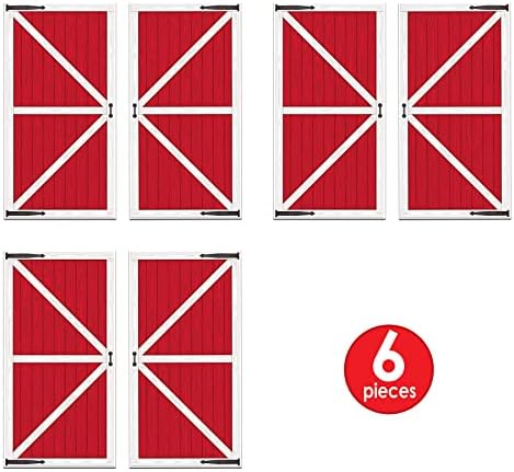 Beistle Red Barn Door Backdrop Props, 6 Pieces - Printed Plastic Animal Farm Party Wall Decorations, Western Birthday - Image 3