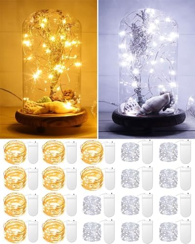 20 Pack Fairy Lights Battery Operated 3.3ft 20 LED Mini String Lights Copper Wire Twinkle Lights for Mason Jars Festivals Wedding Christmas Party Centerpiece Table Decorations, Warm White & Cool White by HOBAYS