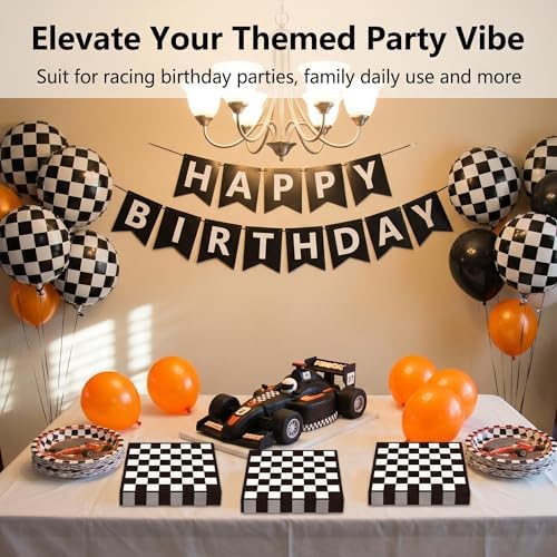 50PCS Black and White Checkered Flag Napkins 13 x 13 Inches, Race Car Paper Napkins Luncheon Dessert Cocktail Napkins Disposable for Racing Car Theme Baby Shower Birthday Party Decorations (Race Car) - Image 6