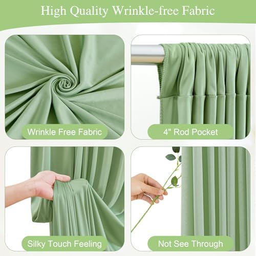 20x10FT Sage Green Backdrop Curtains with Lights for Parties,Wrinkle Free Wedding Photo Backdrop Curtains for Baby Shower Birthday Ceremony Reception Home Party Decorations-5ft x 10ft,4 Panels - Image 2