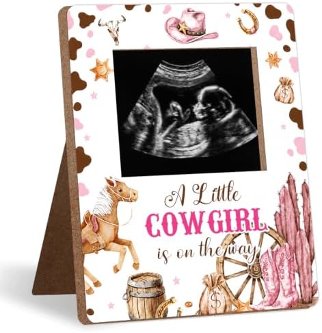 Cowboy Baby Shower Decor Frame, A Little COWGIRL IS ON THE WAY Baby Shower Party Supplies for Expecting Parents-to-Be Keepsake Gifts, Pregnancy Sonogram Frame Keepsake, Gender Reveal Presents by Unknown
