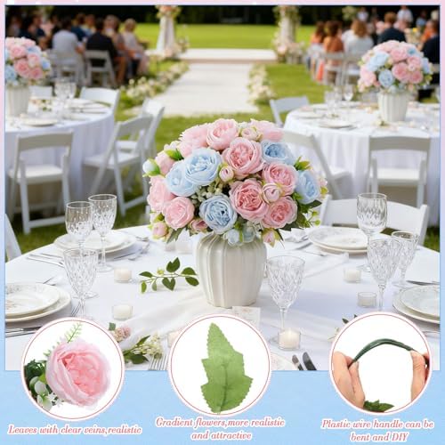 Geosar 8 Bundles Artificial Peonies Flowers,Light Pink, Light Blue - Image 2