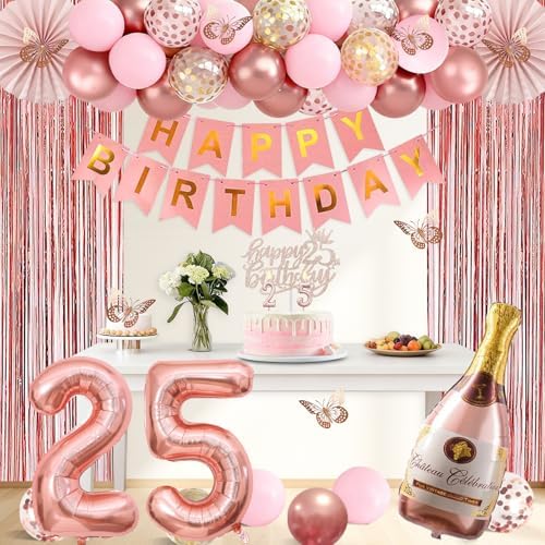 Juesly 25th Birthday Decorations for Women, 51pcs 25 Year Old Party Set - Image 5