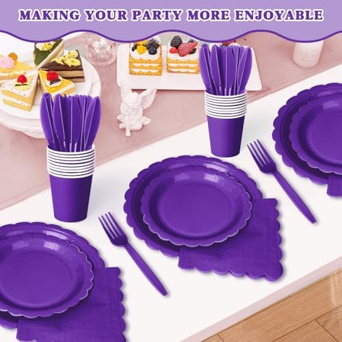 Vyntra 350 Pcs Purple Paper Plates and Napkins Party Supplies - Image 6