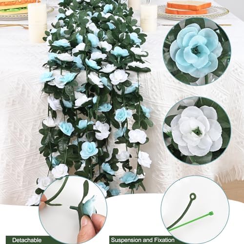 5Pcs 41Ft Flower Garland Rose Vines Blue & White Floral Garland Flower Vine - Image 4