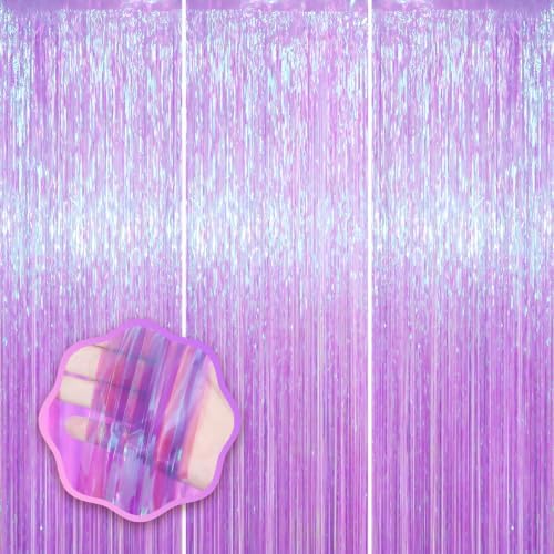 Voircoloria Iridescent Purple Fringe Backdrop Curtains, 3.3x8.2ft, 3 Pack by Voircoloria