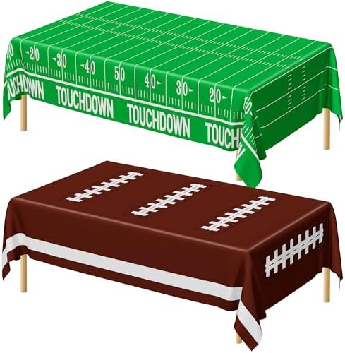 QZYL Football Party Decorations 2026, Disposable Football Tablecloth, 2 PCS Brown Green Decoration Runner, Game Day Theme Table Cloth, Plastic Table Cover for Game Day Touchdown Party Supplies by QZYL