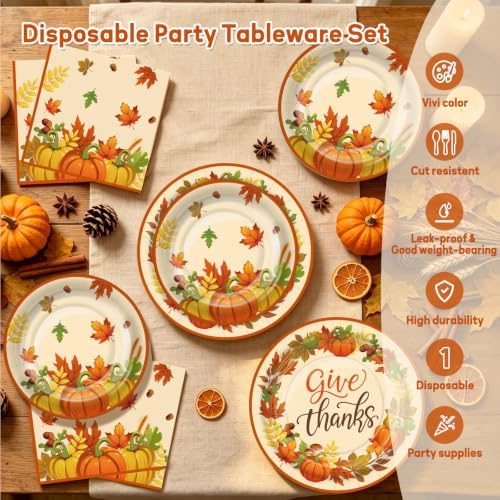 72PCS Thanksgiving Plates and Napkins, Pumpkin Maple Leaf Party Supplies - Image 3