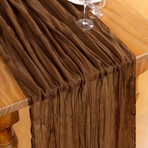 DeZerlor Brown Cheesecloth Table Runner 1 Pack Fall Runner - Image 2