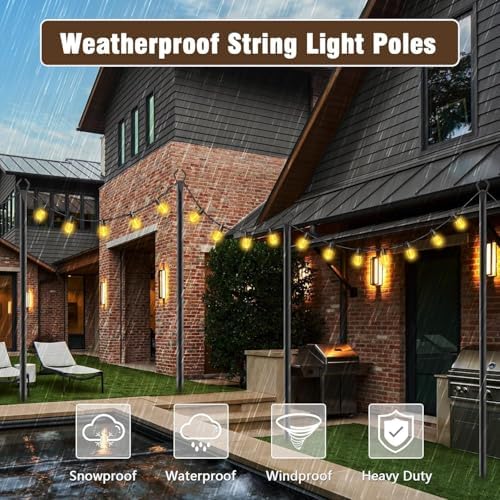 AILBTON 10Ft Exterior Light Poles 6 Pack, Durable Metal String Light Posts for Outdoor Use, Equipped with Fixed Brackets for Yard, Terrace, and Garden Lighting Decor and Backyard - Image 5